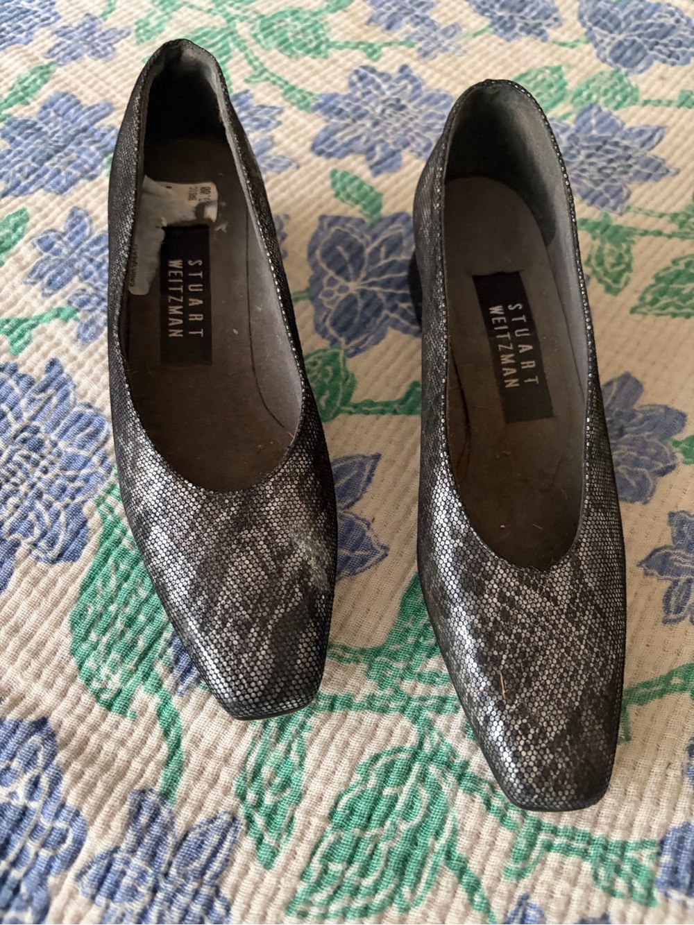 Stuart Weitzman Silver Snakeskin-Print Ballet Flats